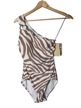 Michael Kors Taupe and White Zebra One-Shoulder Swimsuit